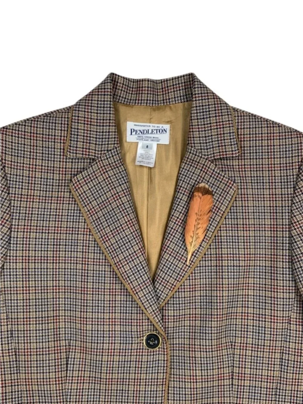 Pendleton Wool Plaid Blazer Jacket 6 Feather Pin Heritage - Picture 7 of 15